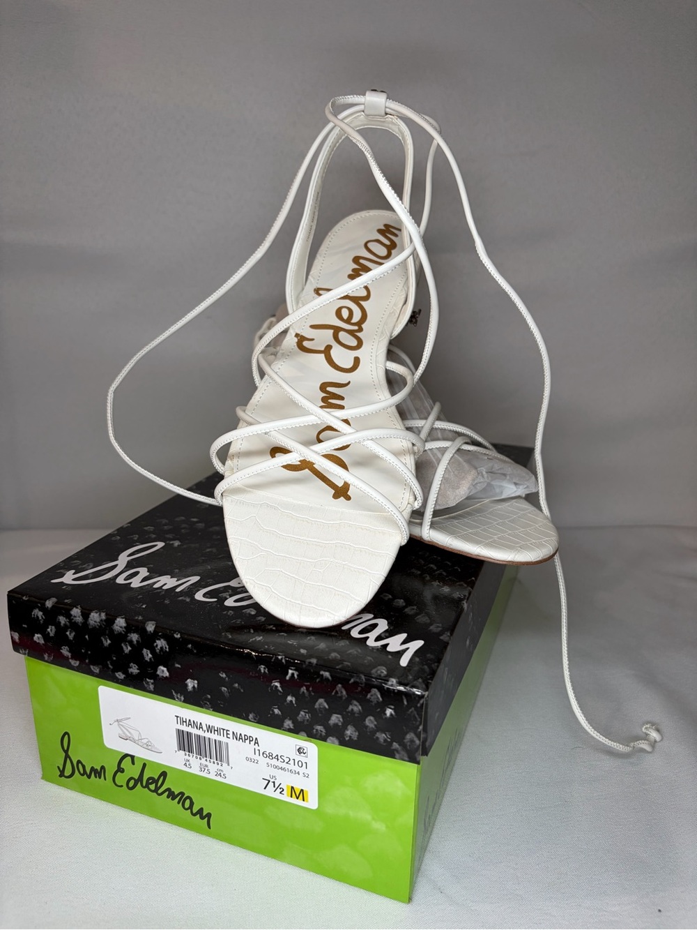 Sam Edelman Tihana White Nappa Lace-Up Sandals